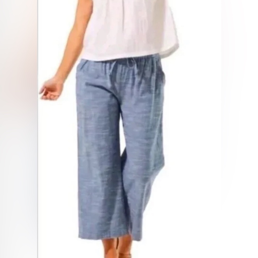 Pact Chambray Sunday Wide Leg 100% Organic Cotton Cropped Womens, Medium